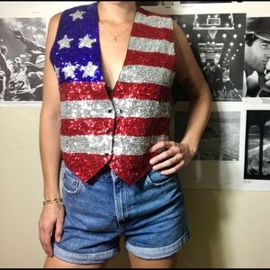 Handmade Sequins USA Flag Vest